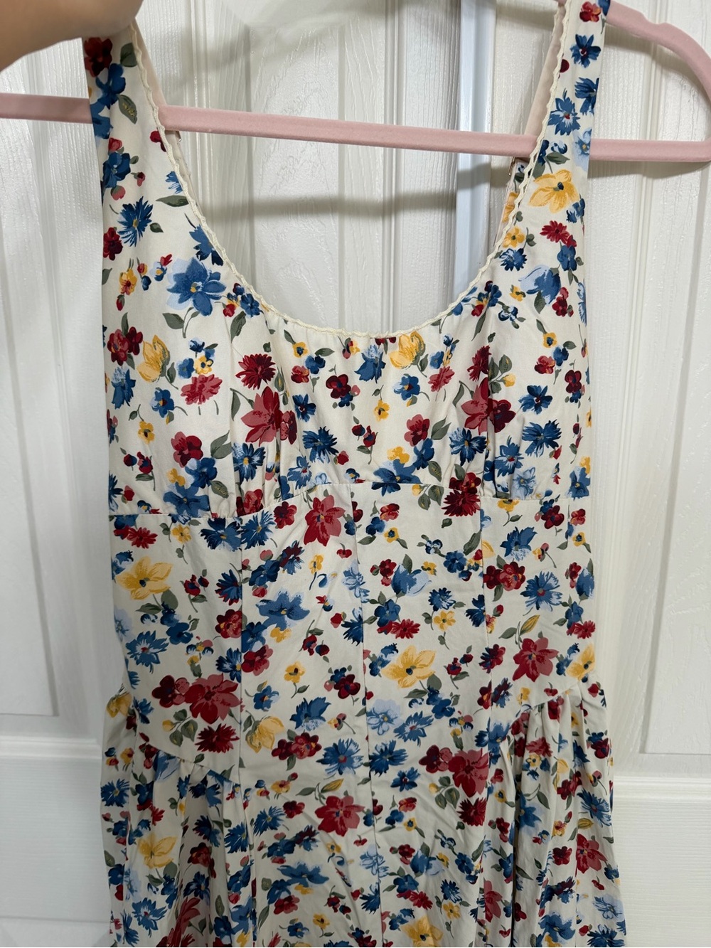 Abercrombie & Fitch Cream Midi Dress with Blue, Pink & Yellow Floral Print - Picture 7 of 7